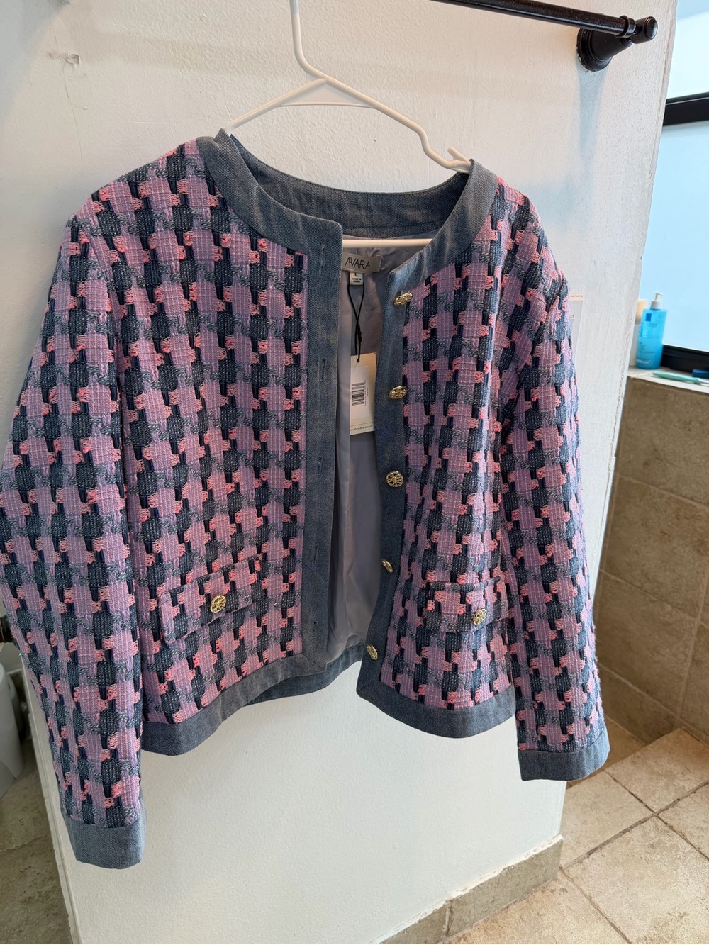Akris Punto Pink & Gray Tweed Collarless Blazer